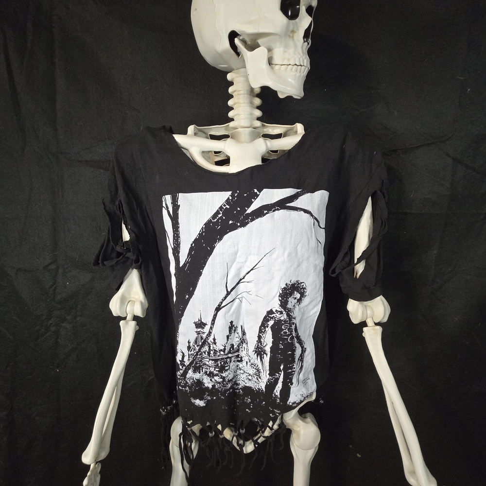 Black Graphic T-Shirt with Fringe